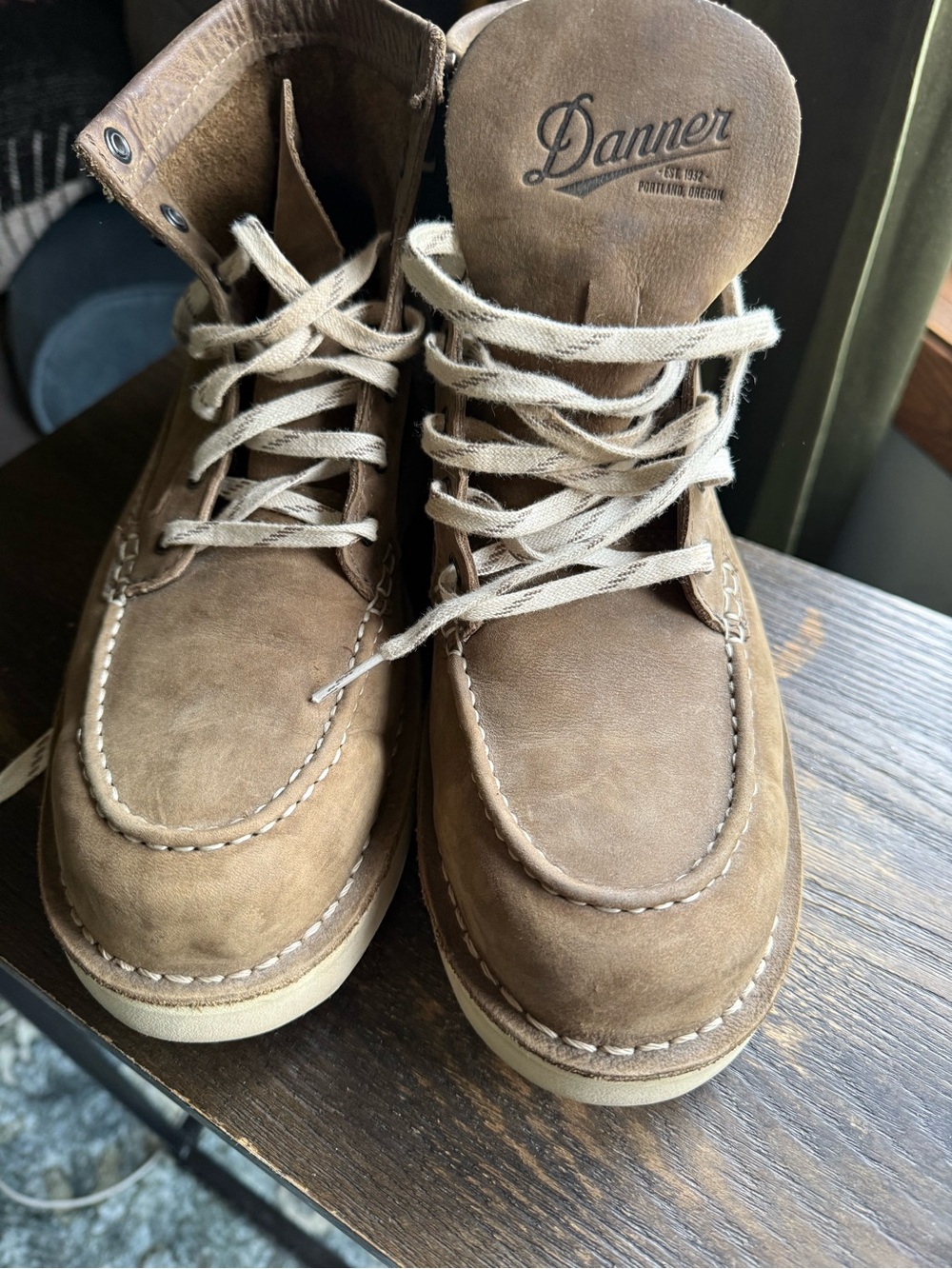Danner Men's Tan Brown Moc Toe Leather Lace-Up Boots